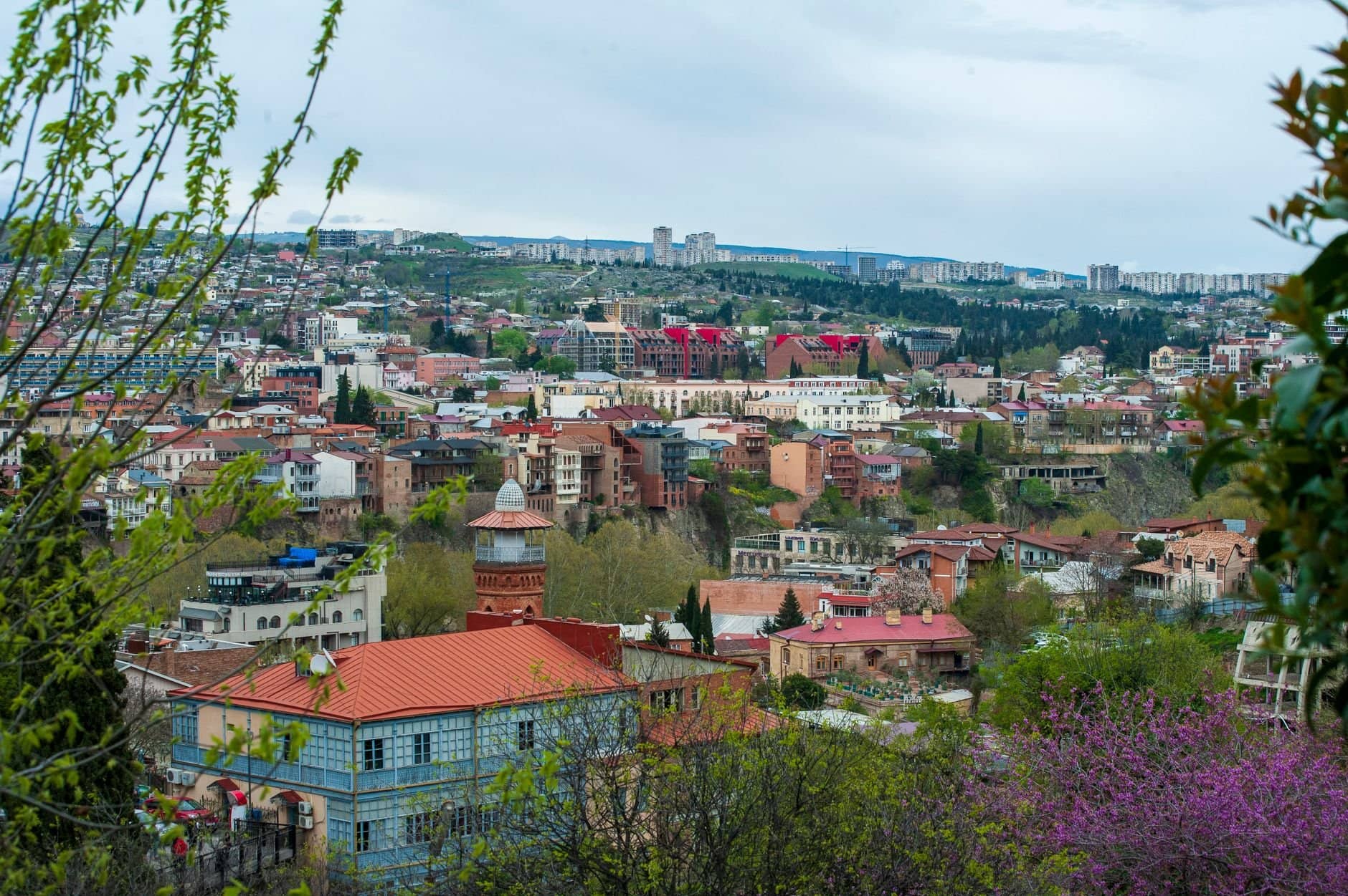 Explore the stunning urban landscape of Tbilisi, Georgia with lush greenery and traditional architecture.