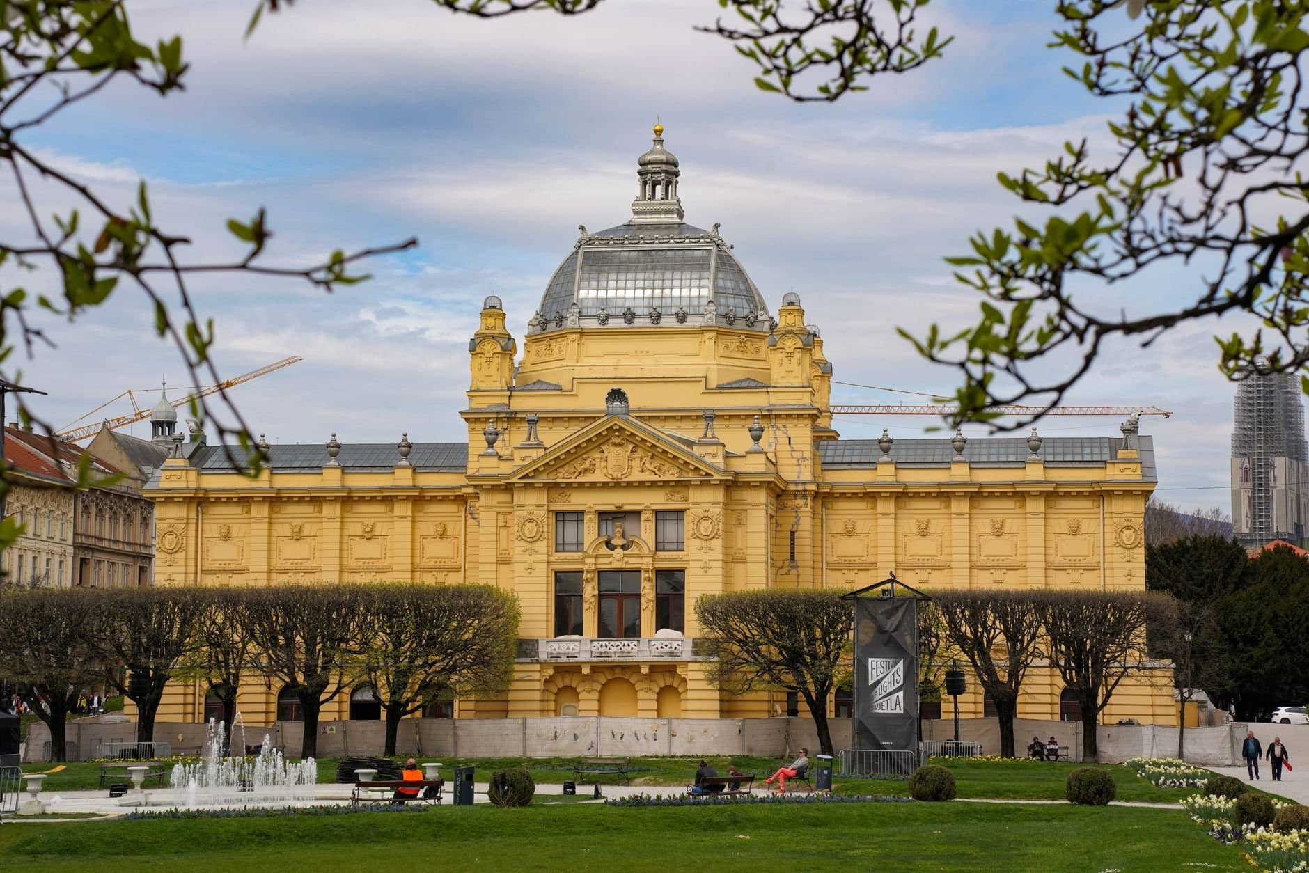 Explore the iconic Art Pavilion amidst lush greenery in Zagreb, Croatia.
