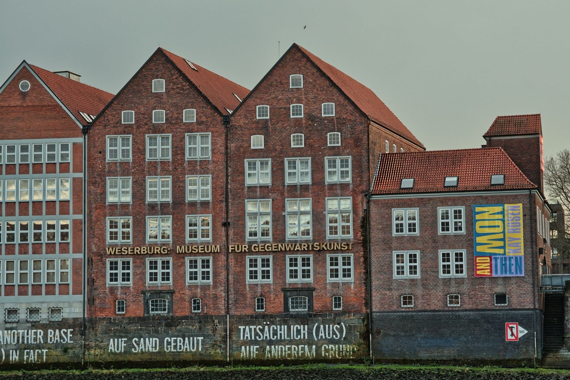 Historic facade of Weserburg Modern Art Museum located by the Weser River in Bremen, Germany.