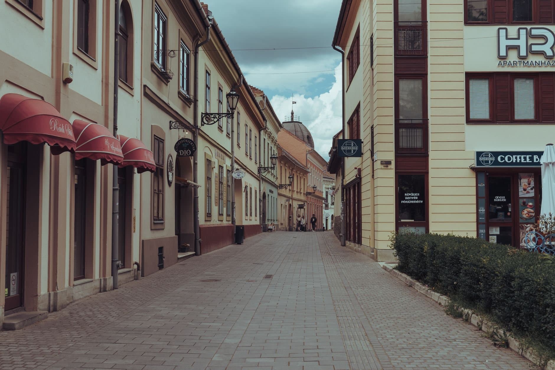 Picturesque alley in Eger, Hungary featuring historic architecture and cobblestone pathways.