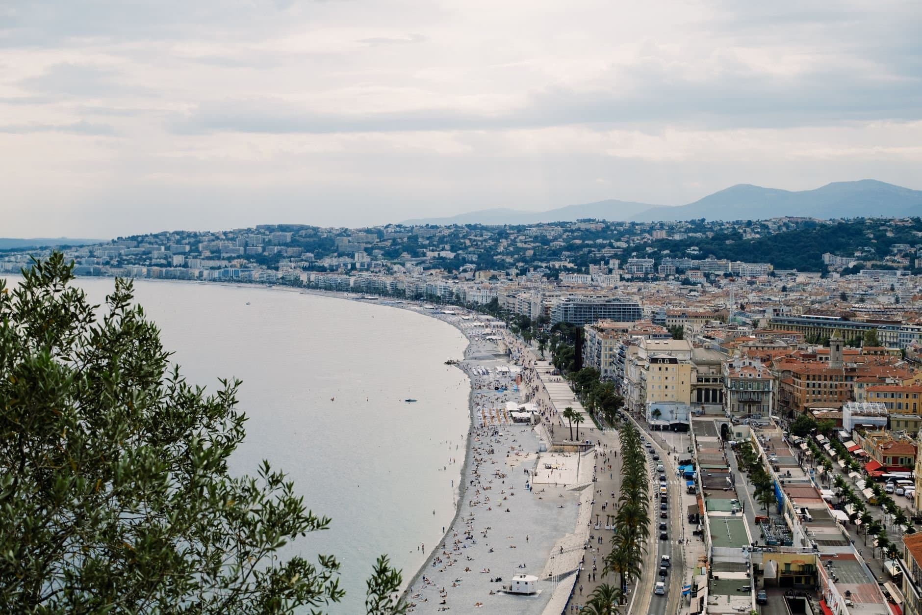 Stunning panoramic aerial view of Nice, showcasing the coastline and urban architecture.