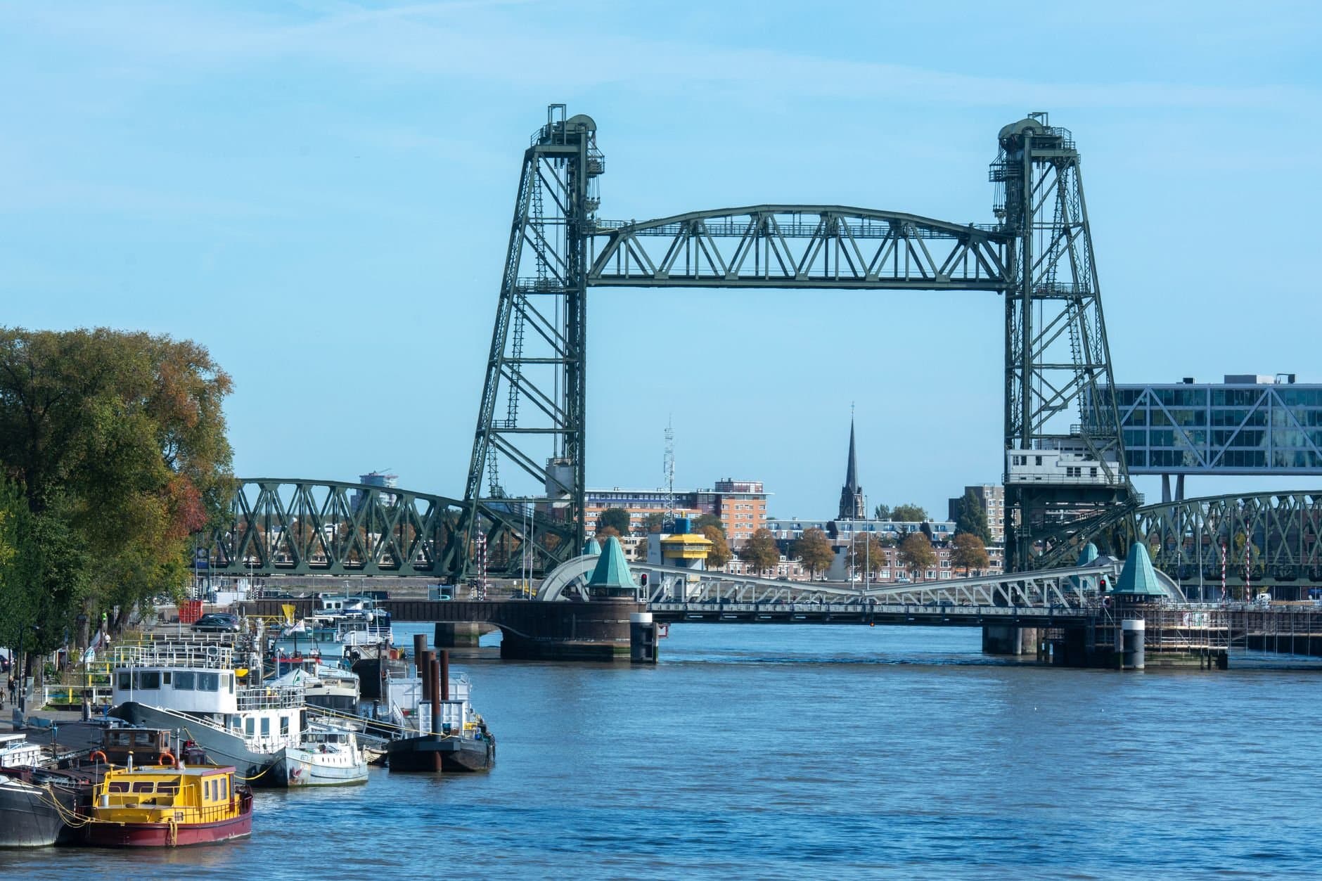 Scenic view of the historic Koningshavenbrug bridge in Rotterdam, Netherlands.