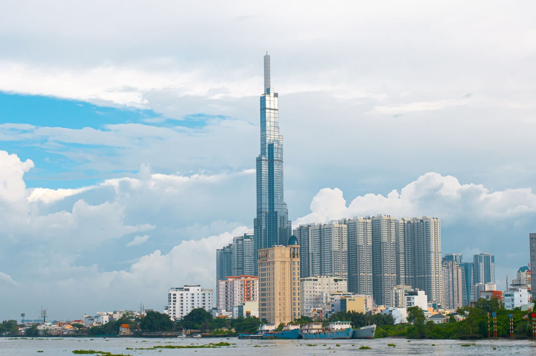 Skyline of Ho Chi Minh City featuring Landmark 81 tower and surrounding high-rises.