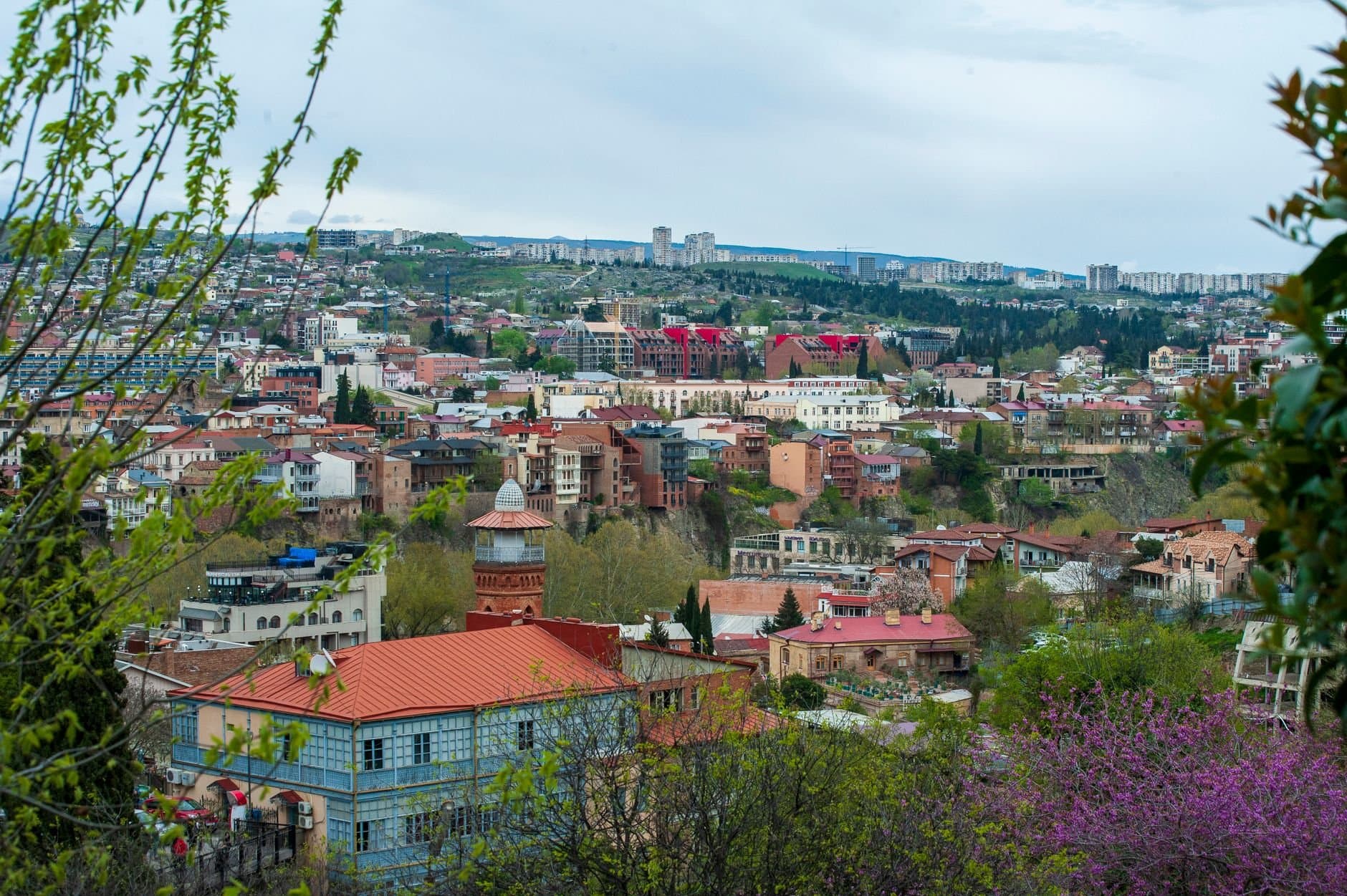 Explore the stunning urban landscape of Tbilisi, Georgia with lush greenery and traditional architecture.